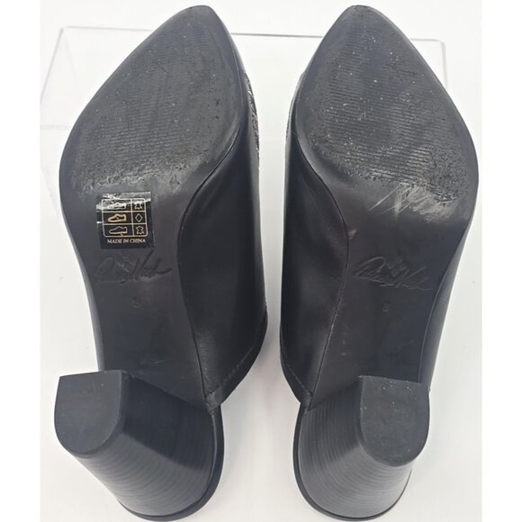 Patricia Nash Roberta Embroidered Black Leather Mules 3" Heel Pointed Toe Size 8 - Picture 9 of 11